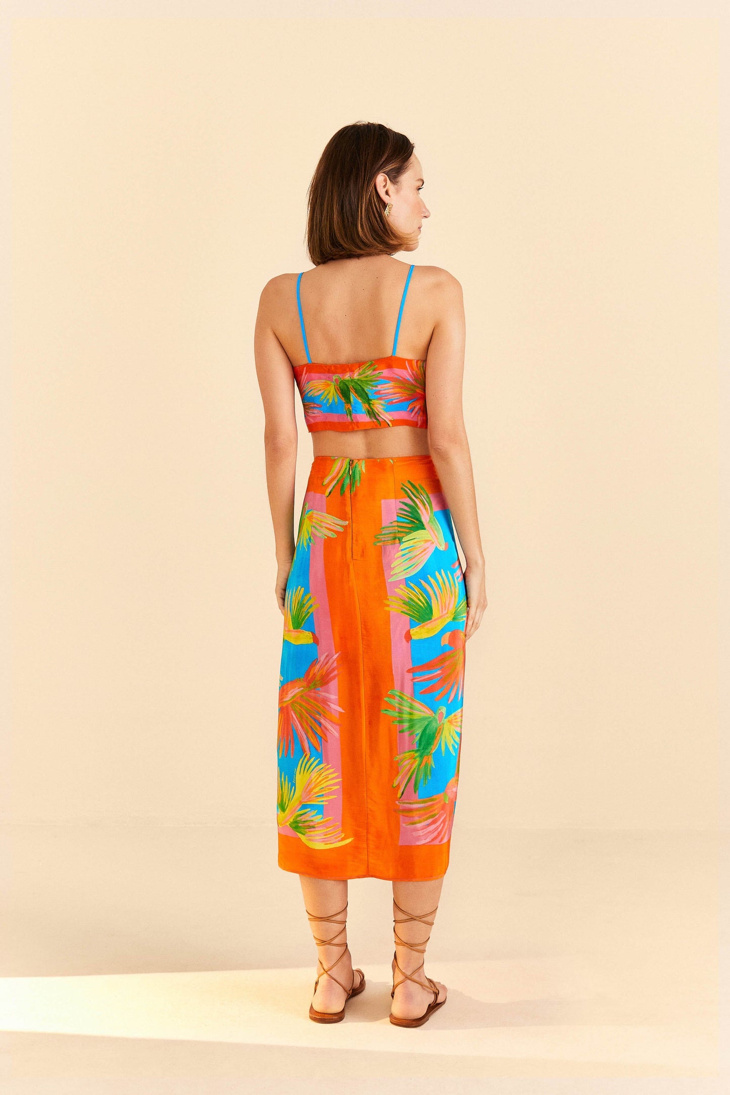 Farm Rio Painted Birds Scarf Midi Skirt