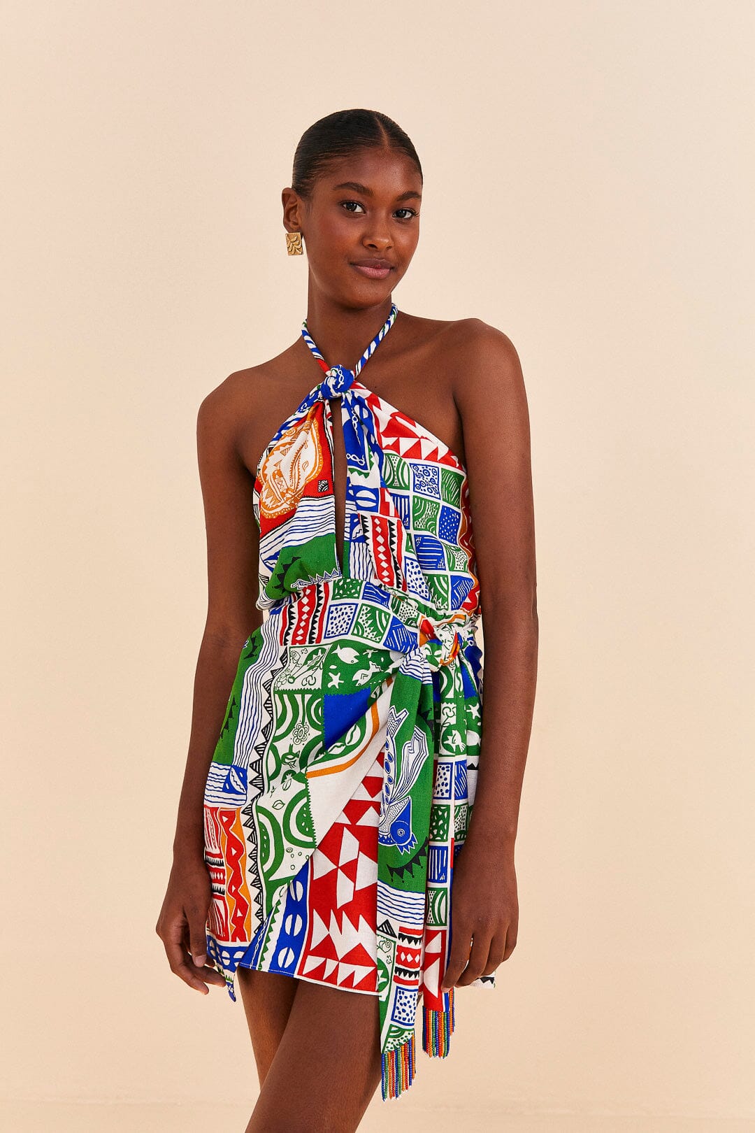 Farm Rio Off-White Pitta Colors Mini Dress