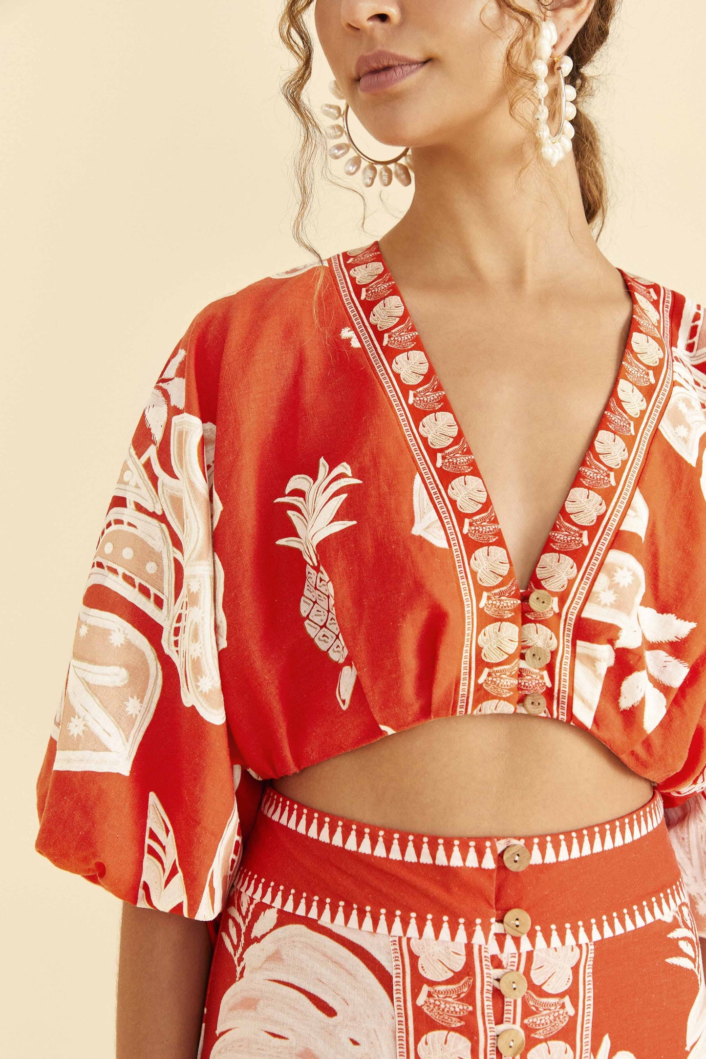 Farm Rio Red Lace Monsteras Crop Top