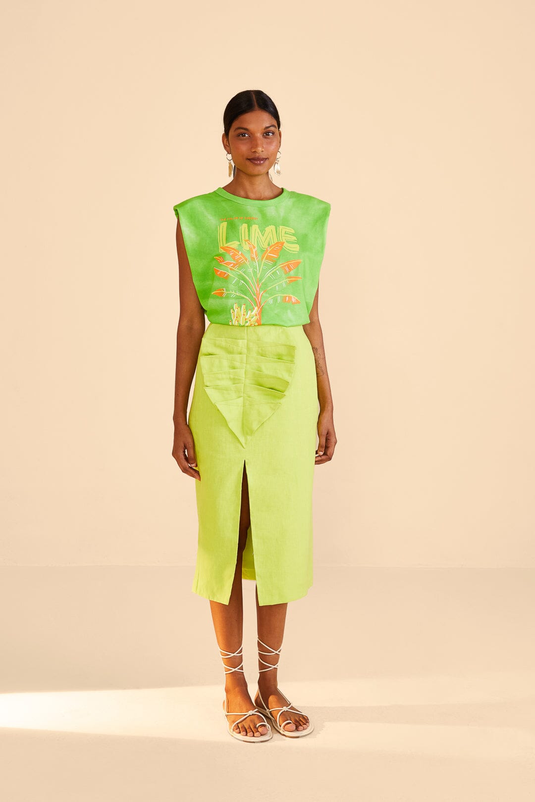 Farm Rio Lime Leaf Midi Skirt