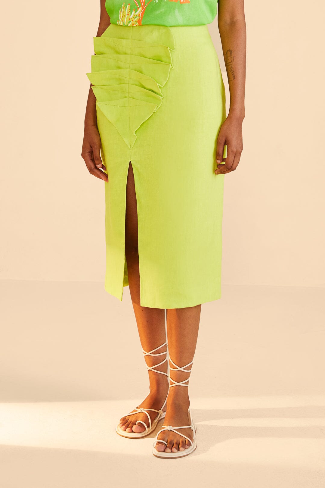 Farm Rio Lime Leaf Midi Skirt