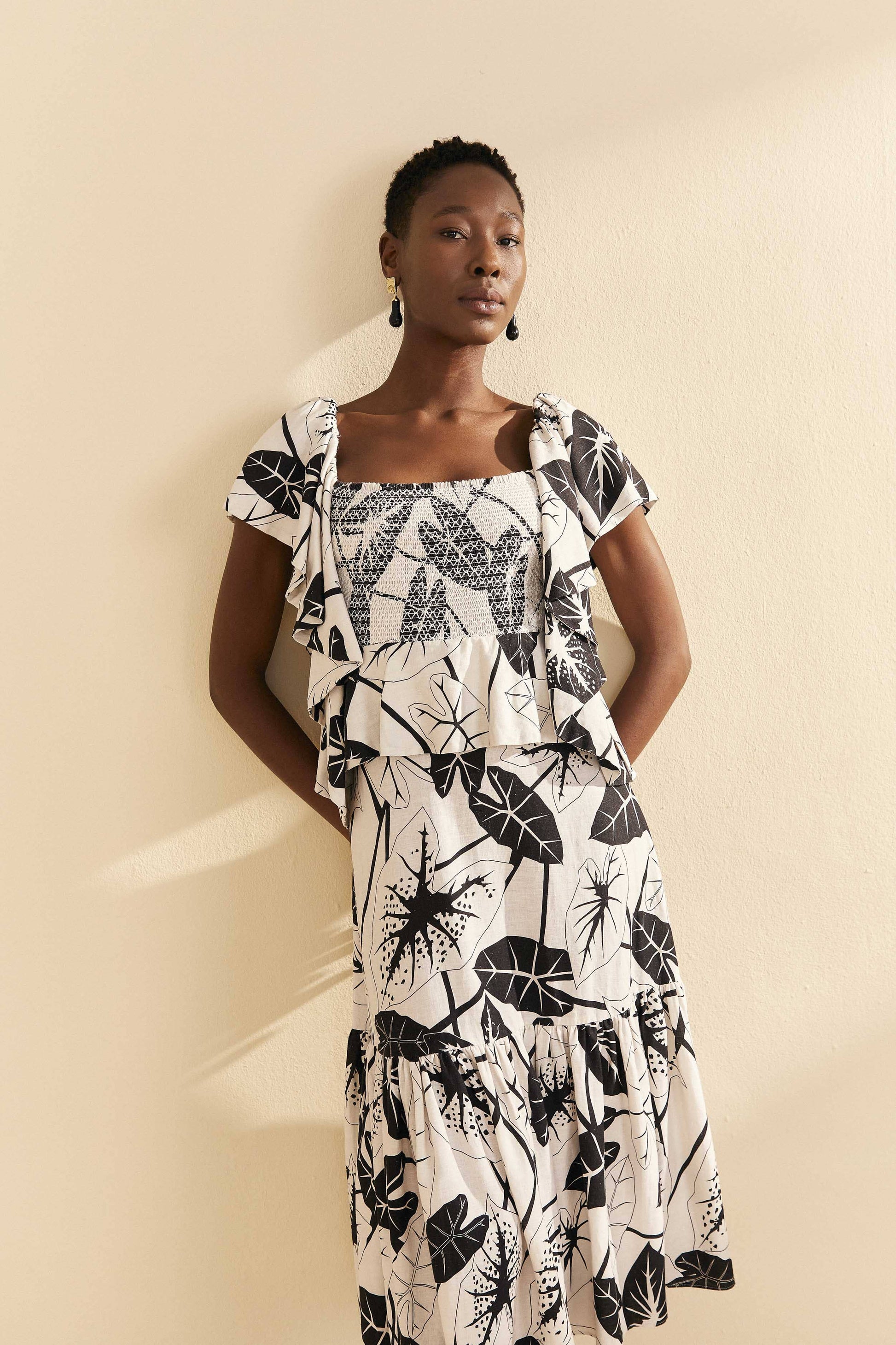 Farm Rio Off-White Graphic Leaves Midi Dress