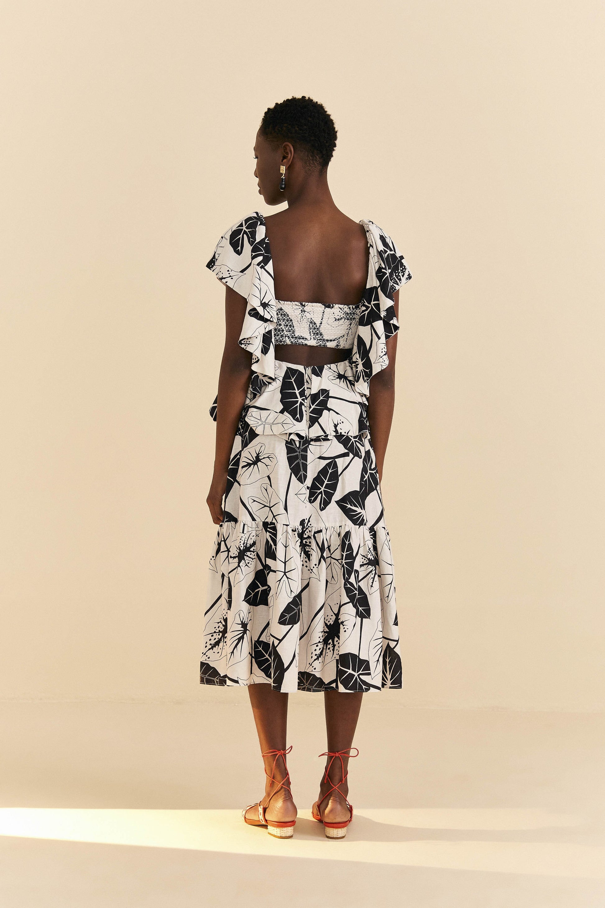 Farm Rio Off-White Graphic Leaves Midi Dress