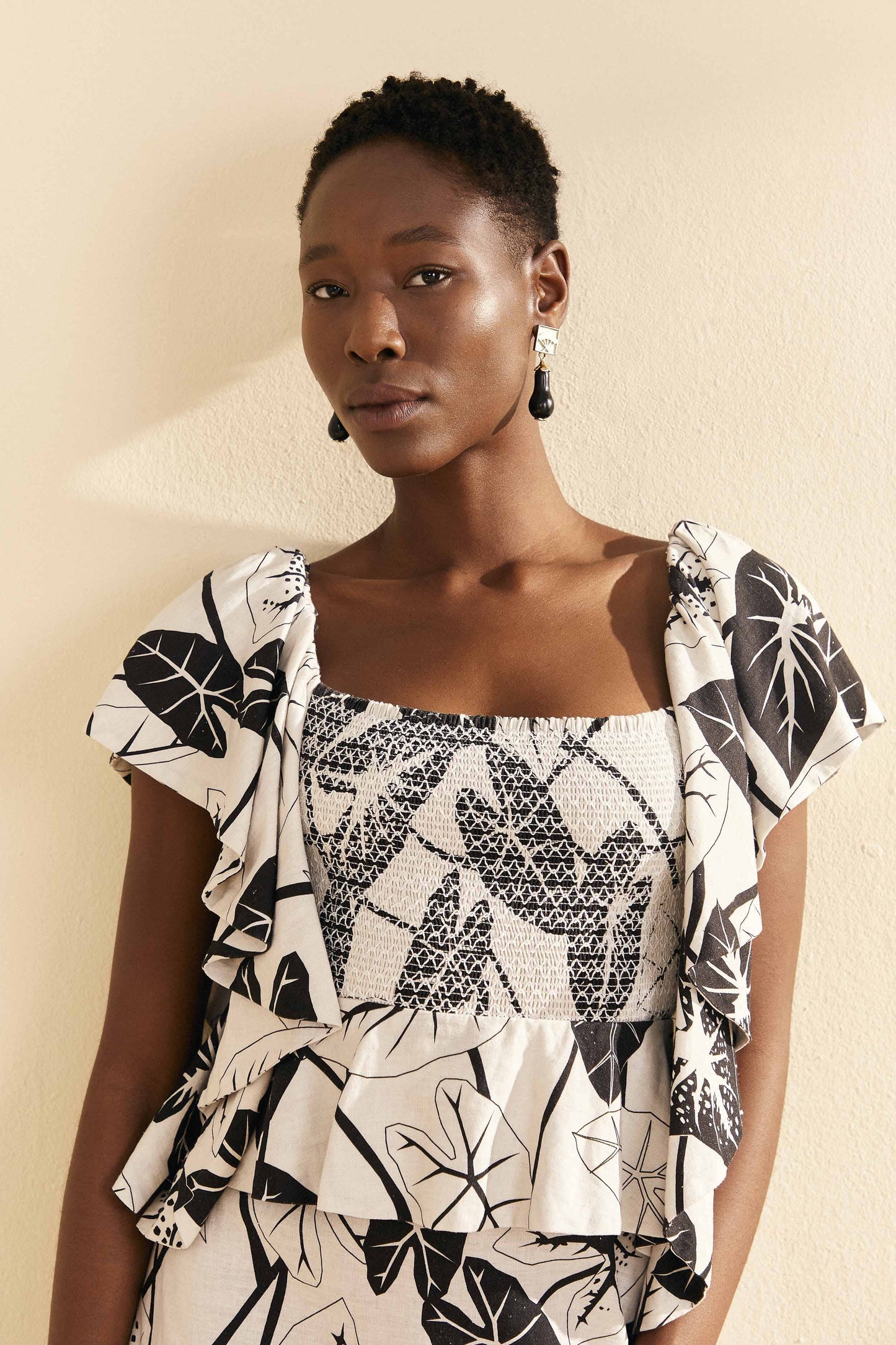 Farm Rio Off-White Graphic Leaves Midi Dress