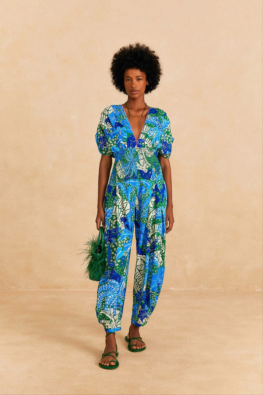 Farm Rio Green Jungle Panther Jumpsuit