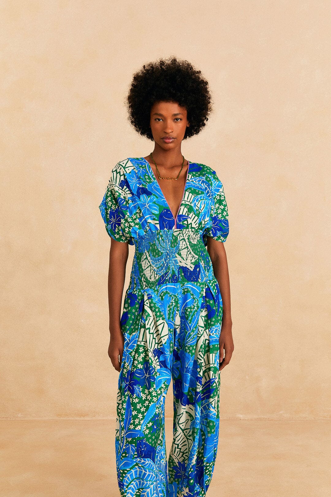 Farm Rio Green Jungle Panther Jumpsuit