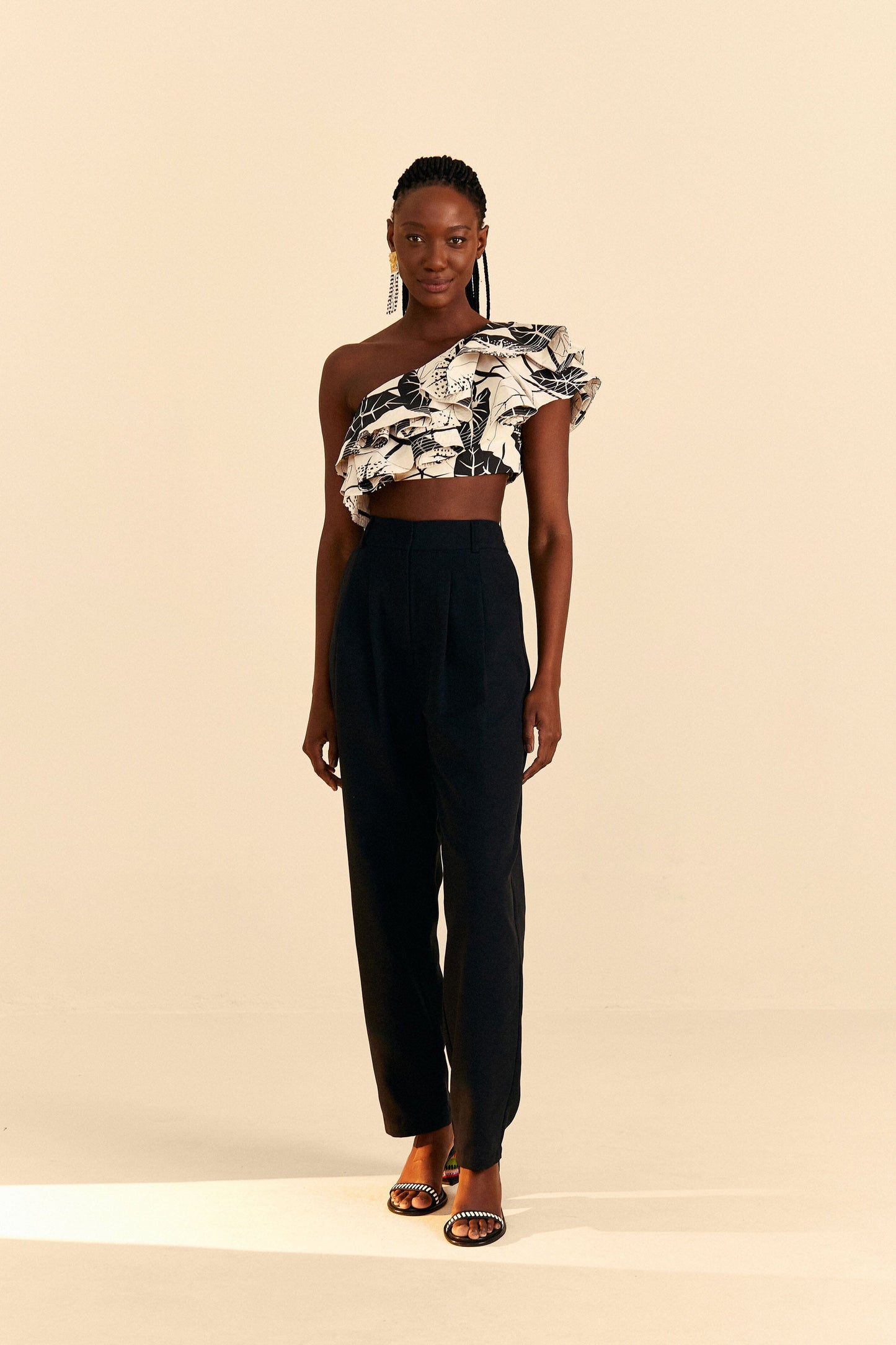 Farm Rio Off-White Graphic Leaves Organic Cotton Top