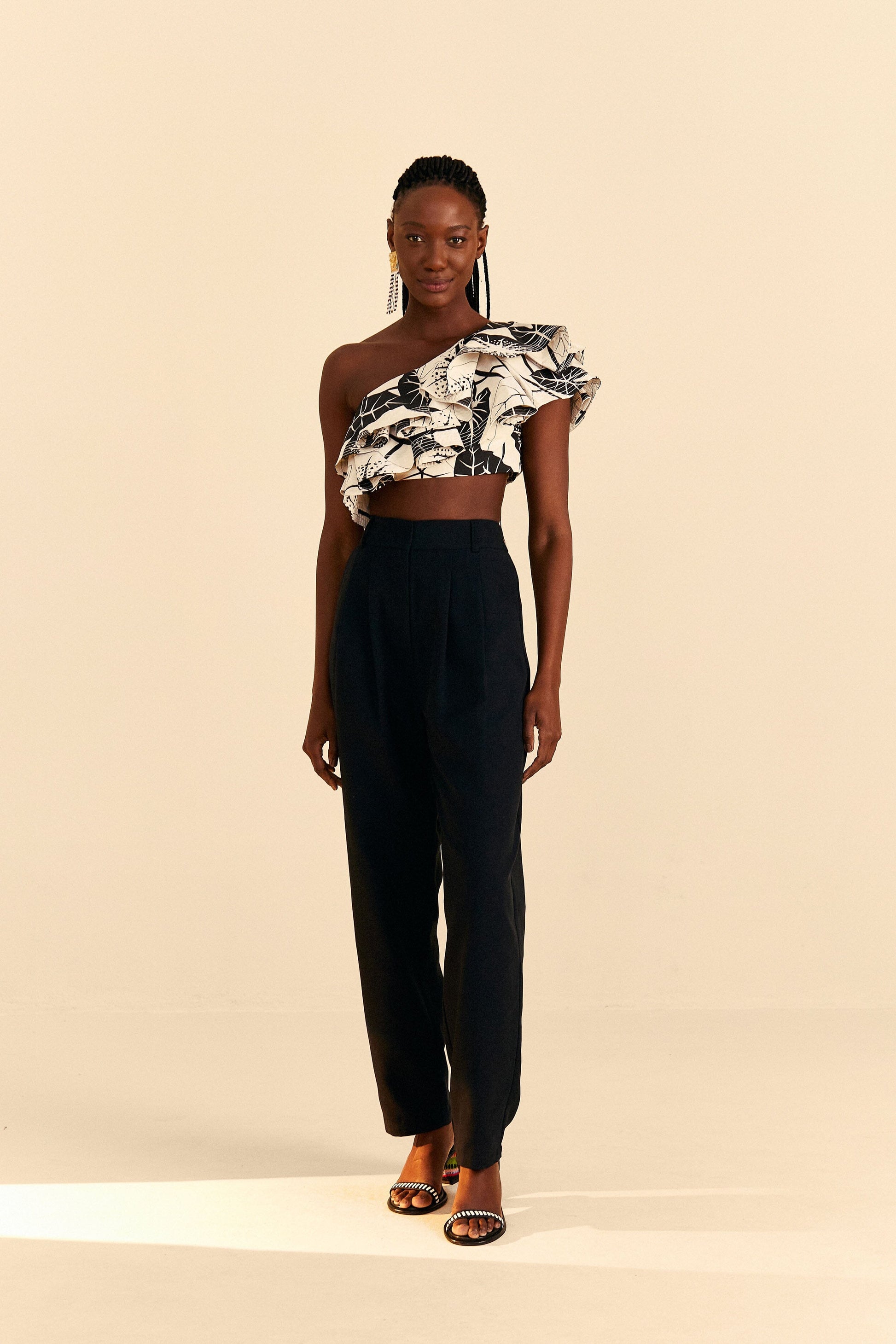 Farm Rio Off-White Graphic Leaves Organic Cotton Top