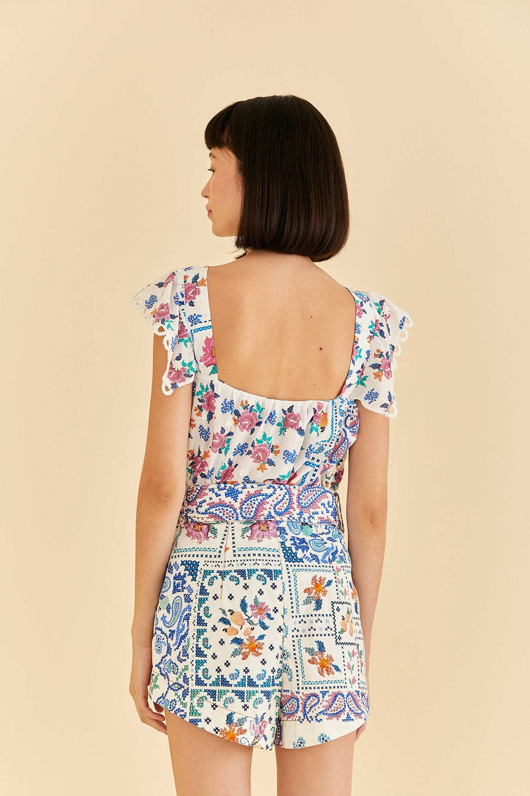 Farm Rio Off-White Romantic Bandanas Shorts