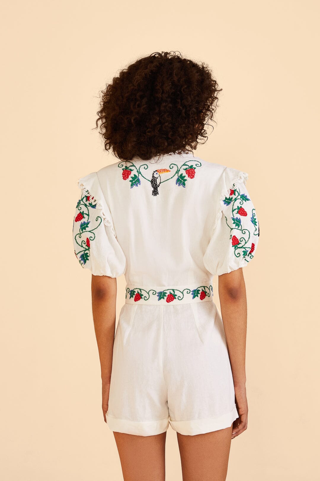 Farm Rio Cross Stitch Toucan Embroidered Romper