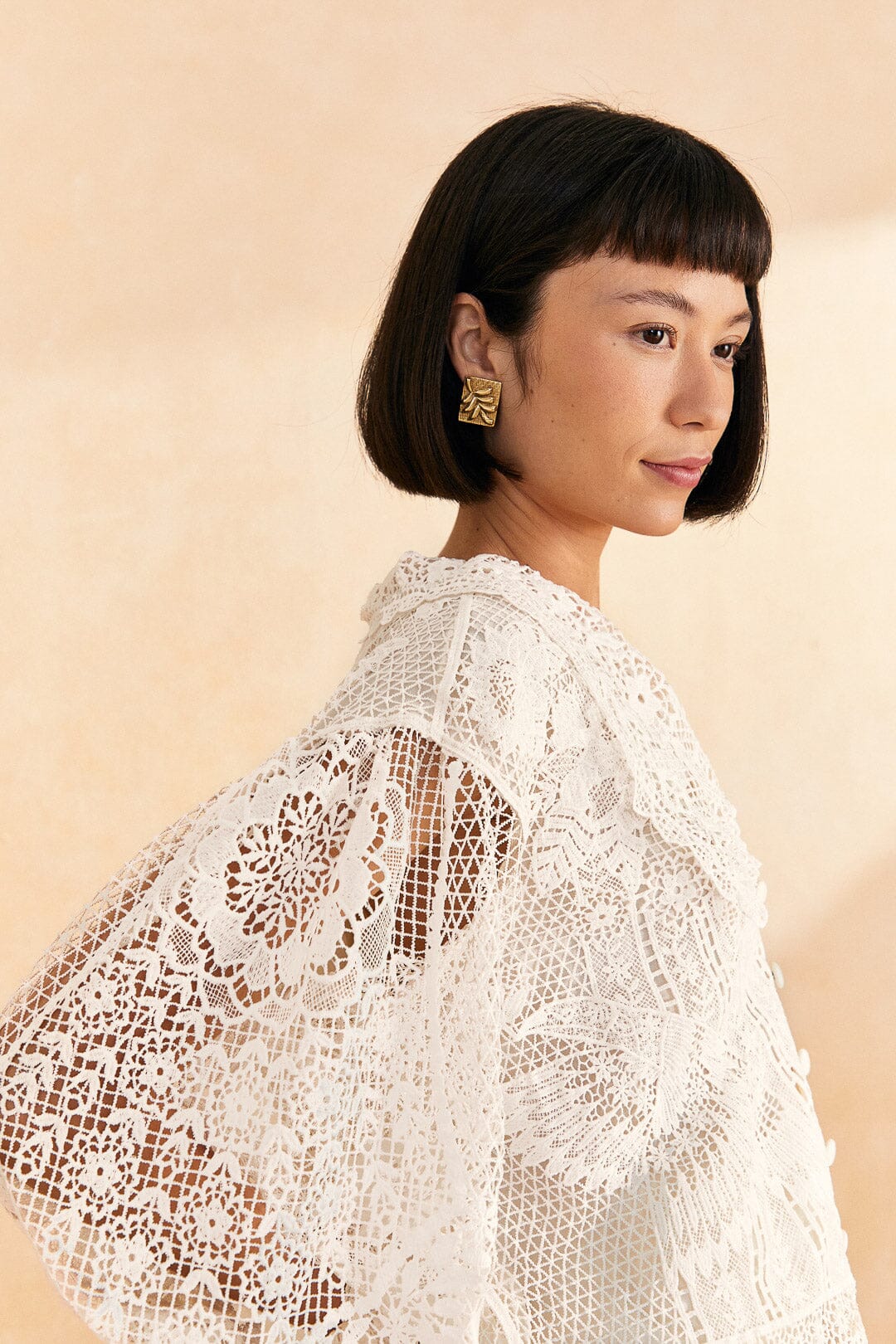 Farm Rio Off-White Guipure Collar Blouse