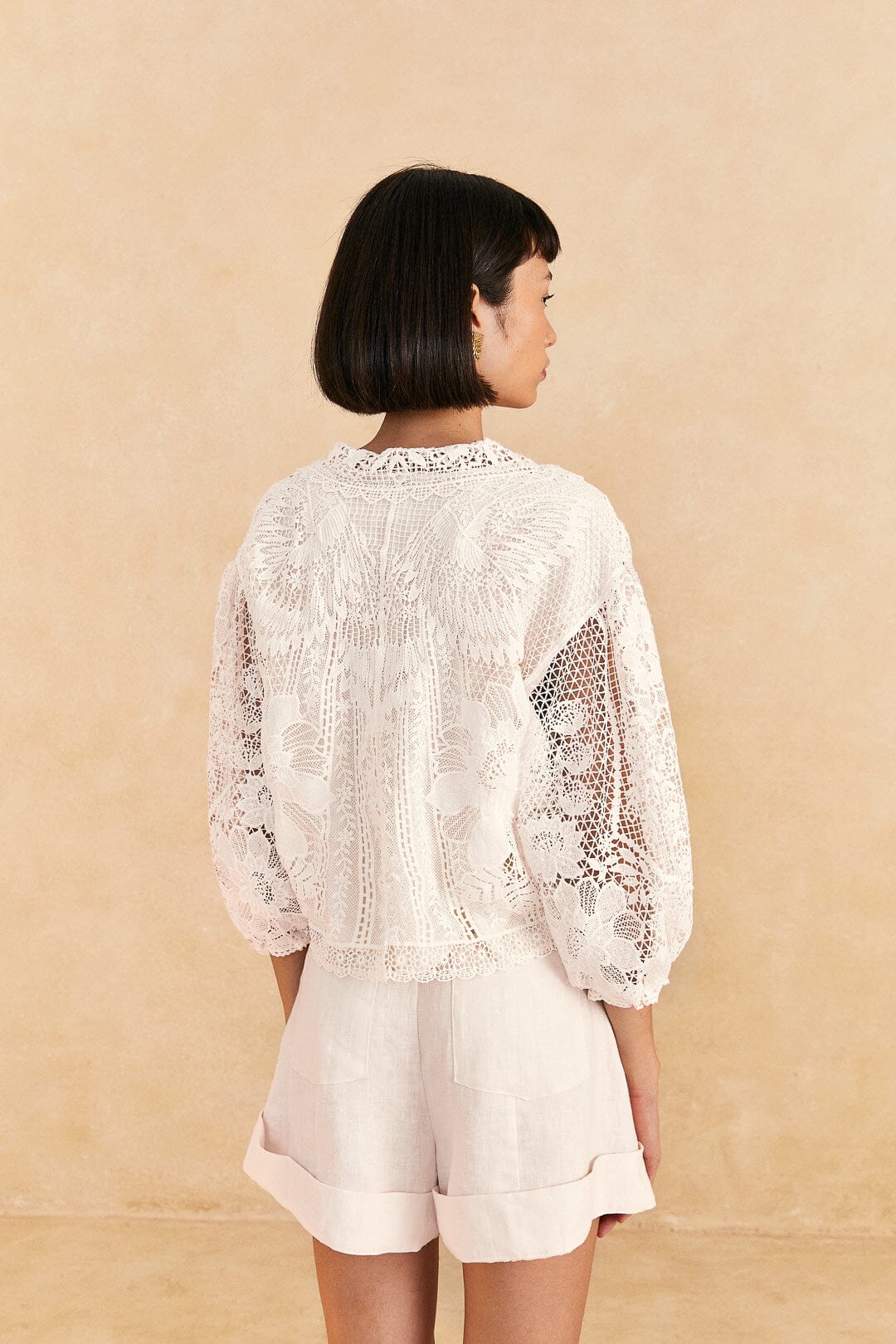 Farm Rio Off-White Guipure Collar Blouse