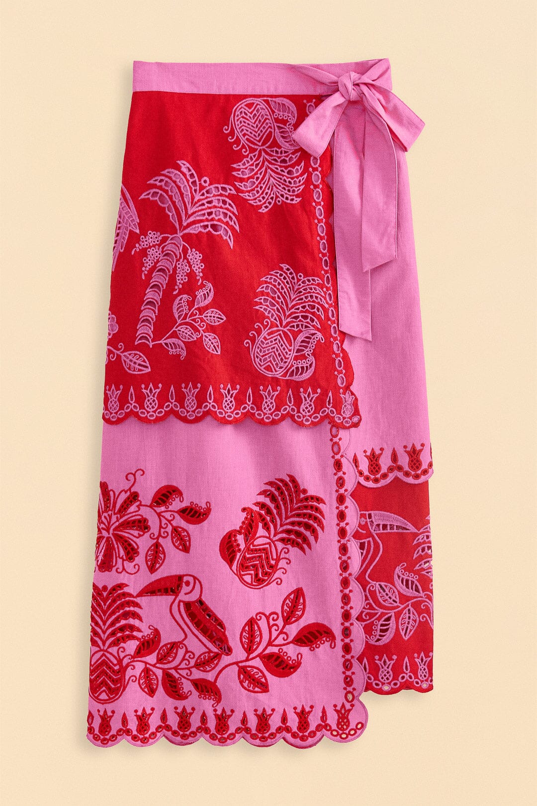 Farm Rio Red Palm Tree Richelieu Midi Skirt