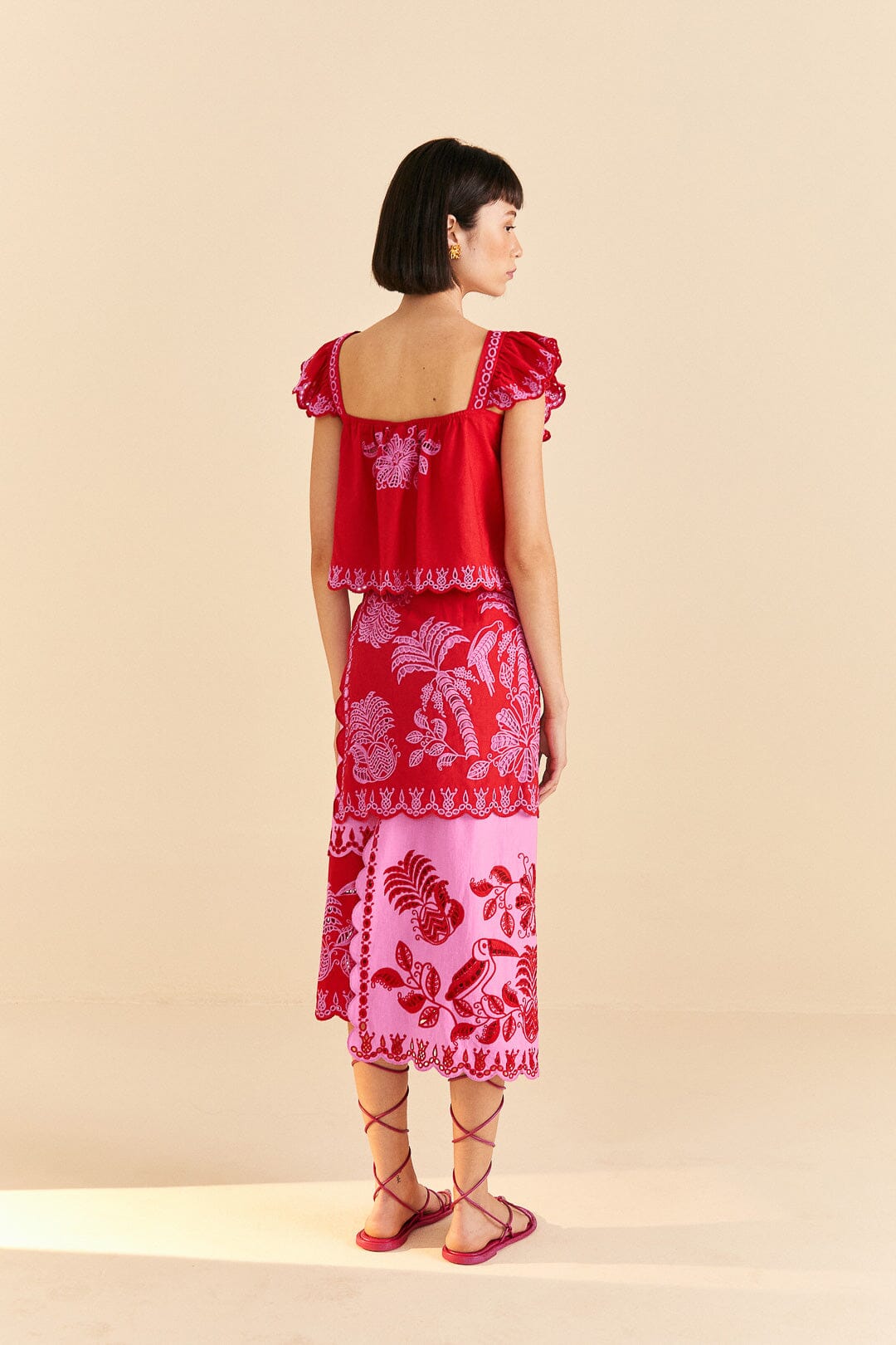 Farm Rio Red Palm Tree Richelieu Blouse