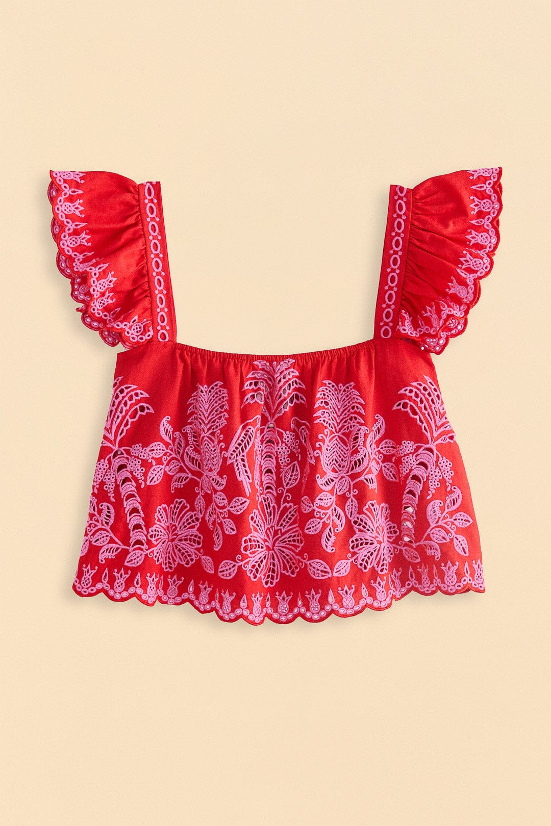 Farm Rio Red Palm Tree Richelieu Blouse