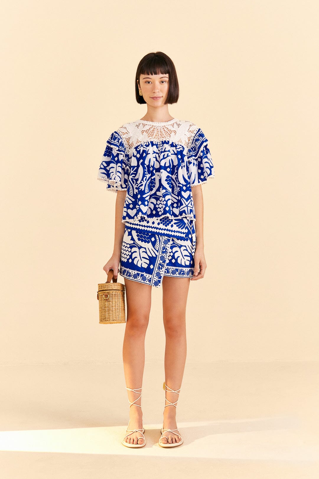 Farm Rio Navy Blue Jungle Scarf Blouse