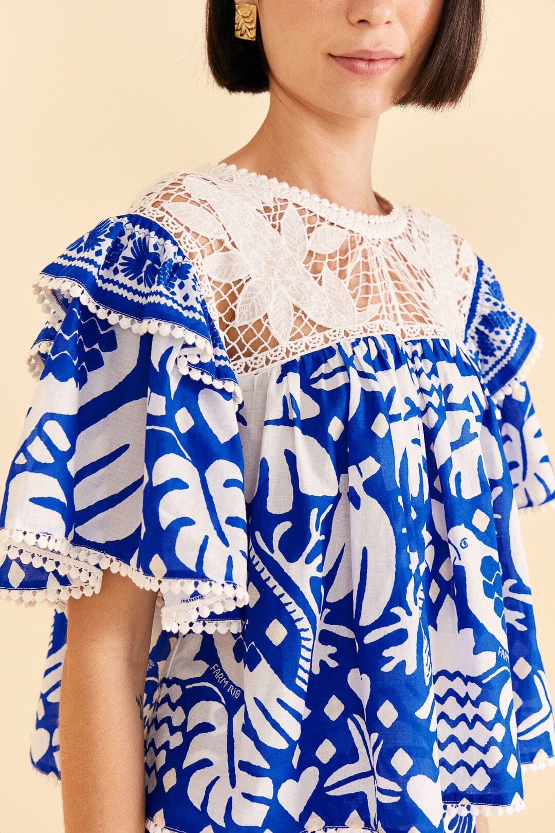 Farm Rio Navy Blue Jungle Scarf Blouse