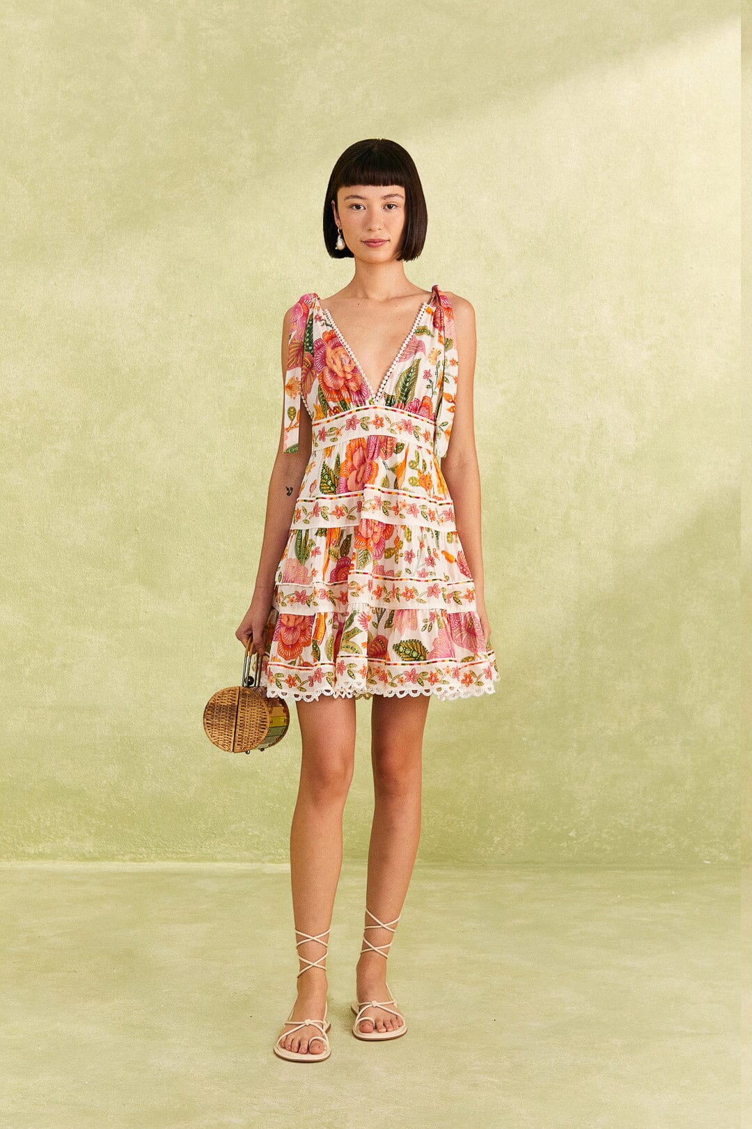 Farm Rio Off-White Macaw Bloom Mini Dress