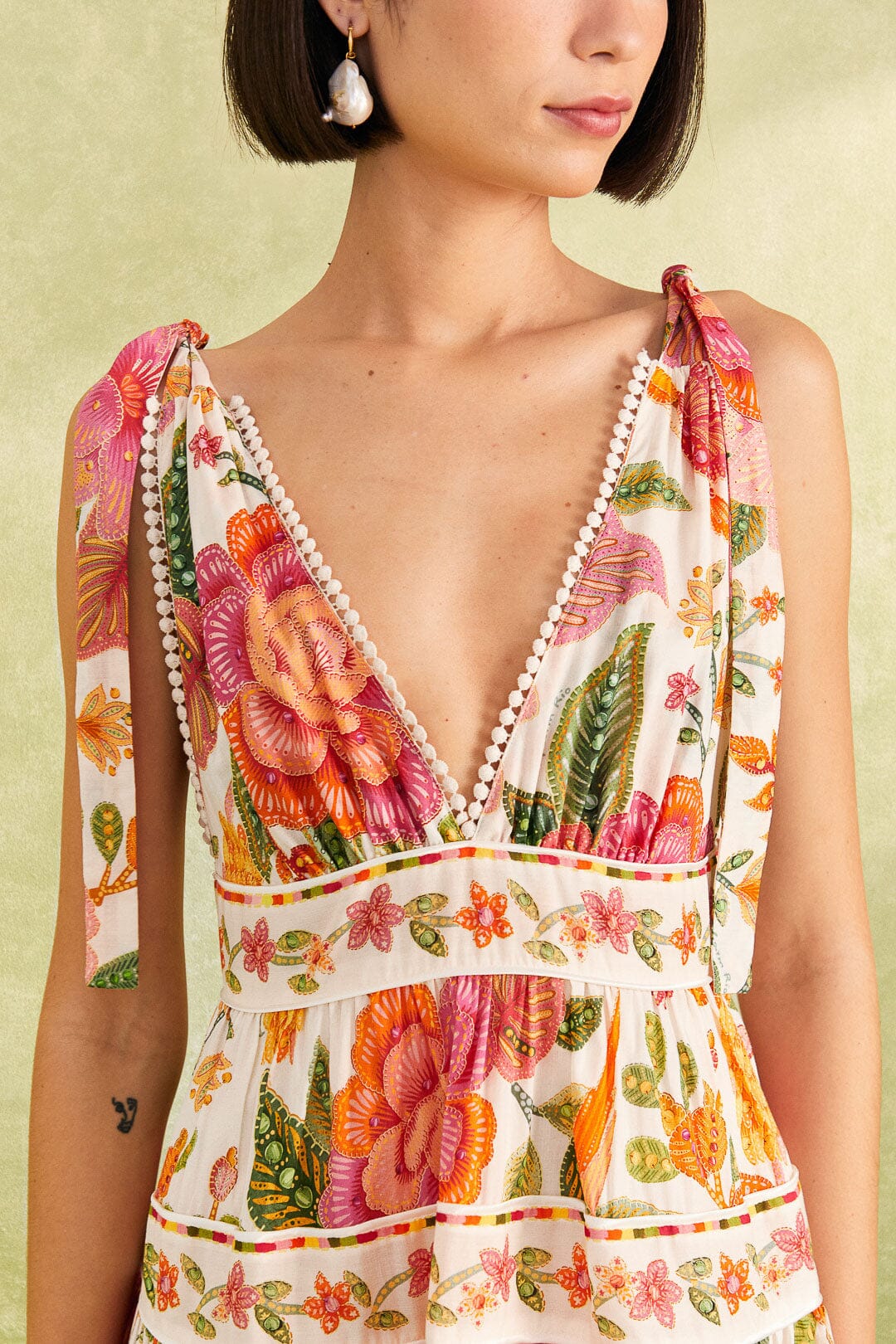 Farm Rio Off-White Macaw Bloom Mini Dress