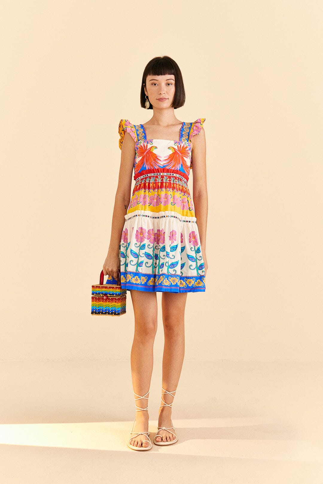 Farm Rio Off-White Vivid Garden Organic Cotton Mini Dress