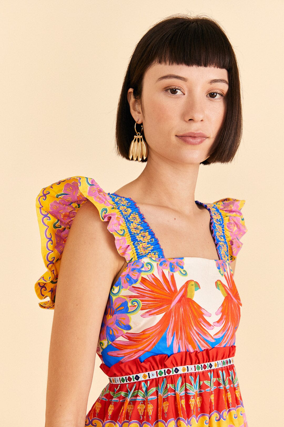 Farm Rio Off-White Vivid Garden Organic Cotton Mini Dress