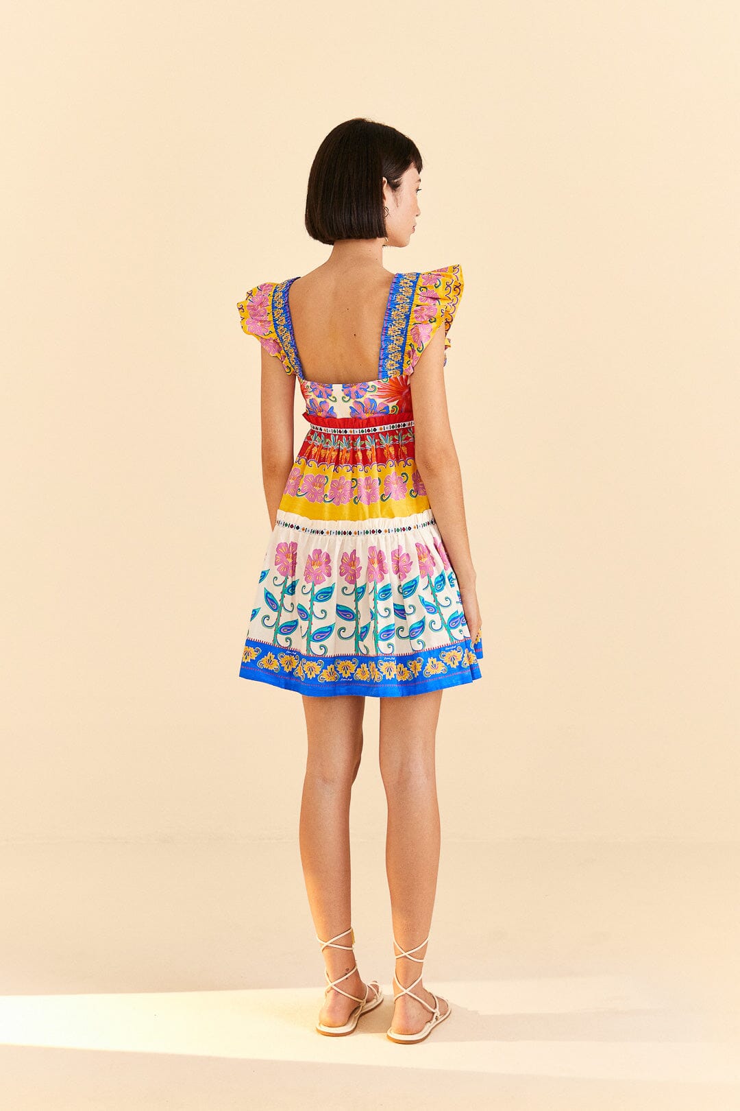 Farm Rio Off-White Vivid Garden Organic Cotton Mini Dress