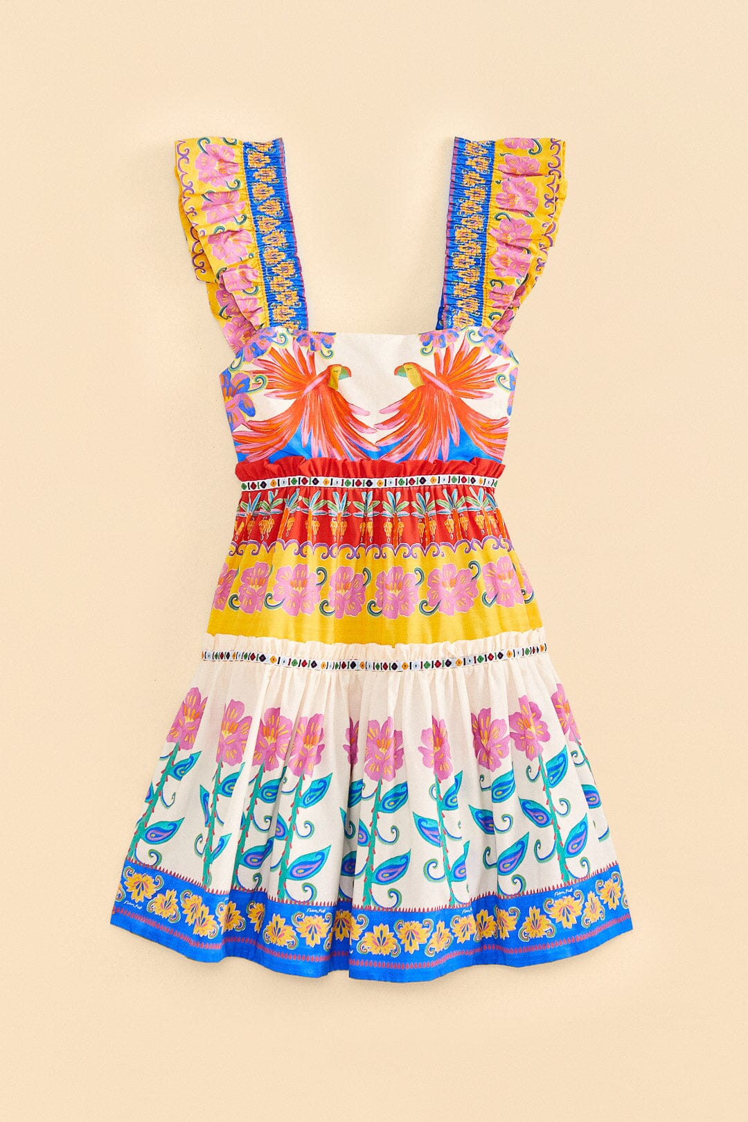 Farm Rio Off-White Vivid Garden Organic Cotton Mini Dress