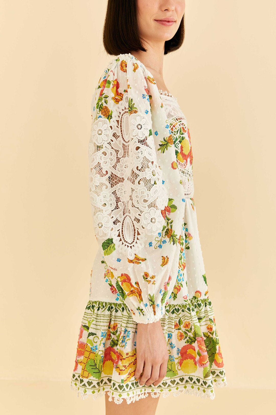 Farm Rio Off-White Tropical Romance Scarf Mini Dress