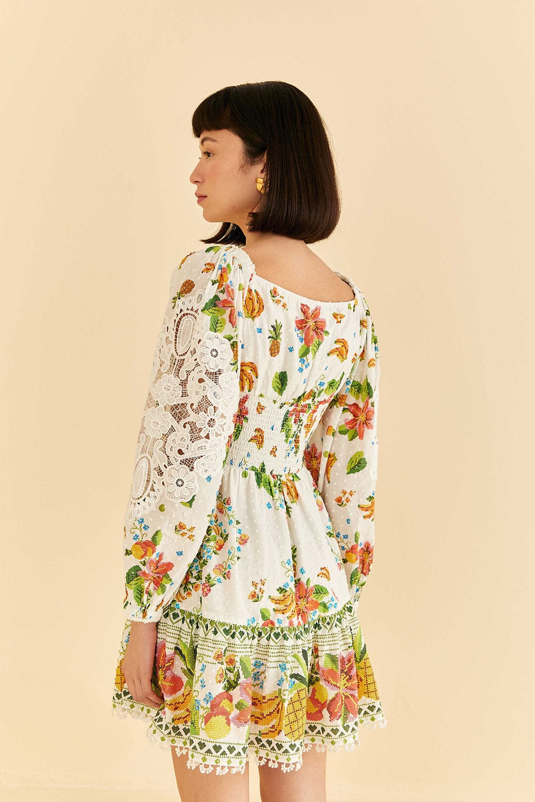 Farm Rio Off-White Tropical Romance Scarf Mini Dress