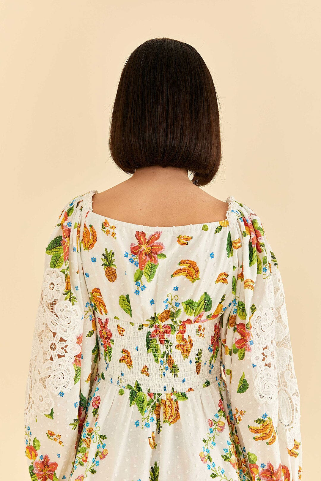 Farm Rio Off-White Tropical Romance Scarf Mini Dress