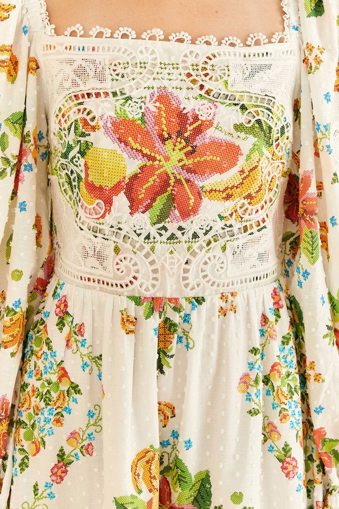 Farm Rio Off-White Tropical Romance Scarf Mini Dress
