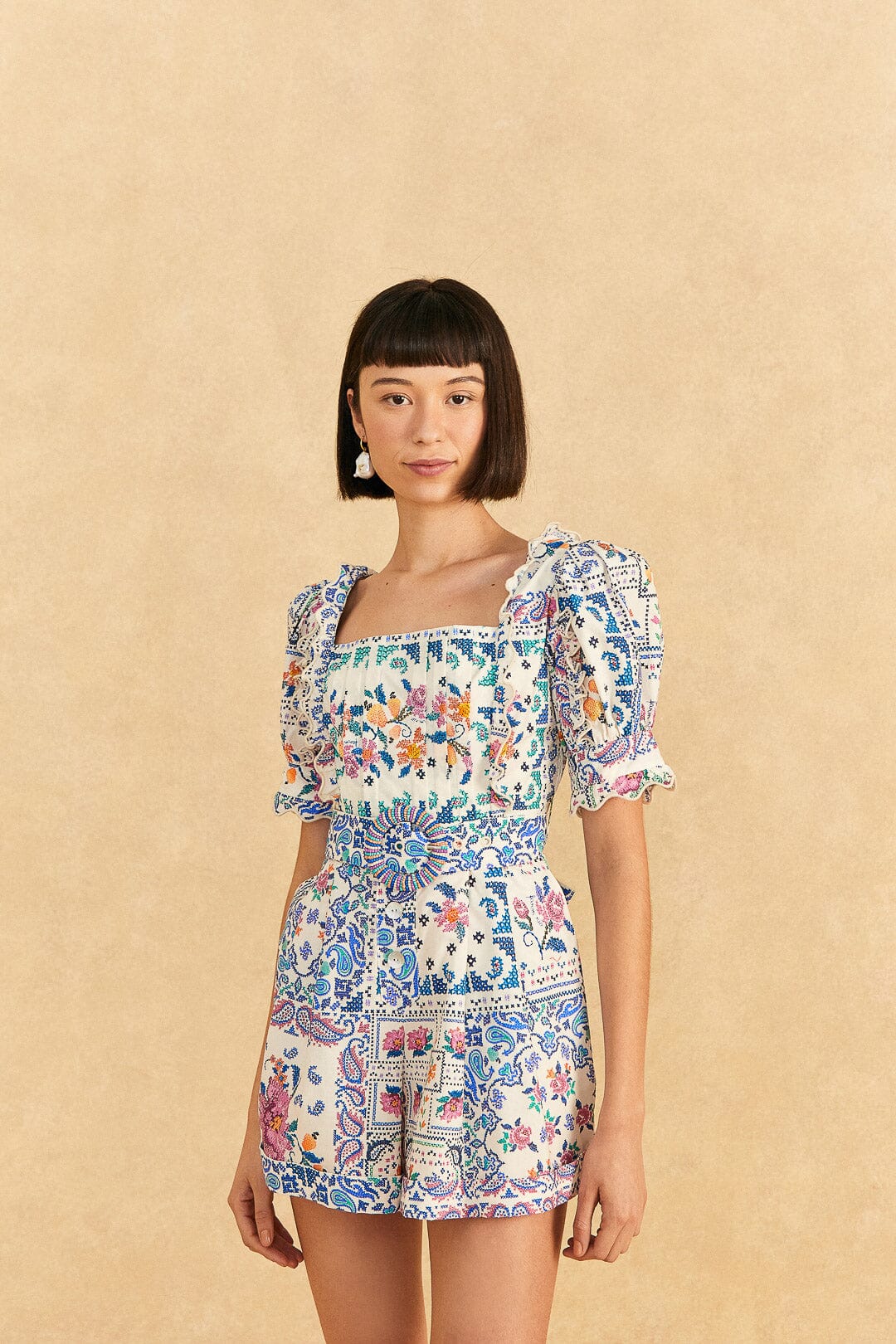 Farm Rio Off-White Romantic Bandanas Organic Cotton Romper