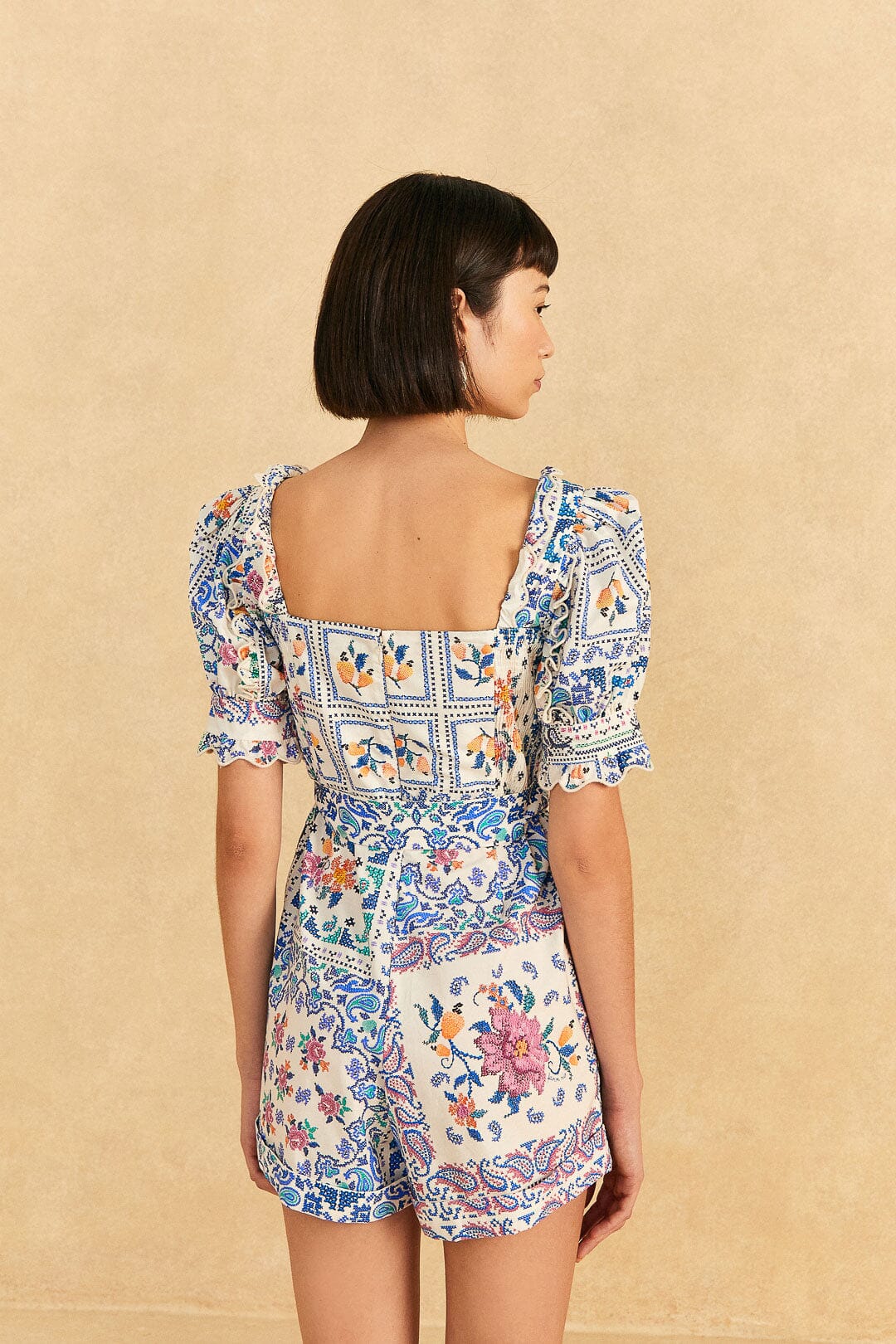 Farm Rio Off-White Romantic Bandanas Organic Cotton Romper