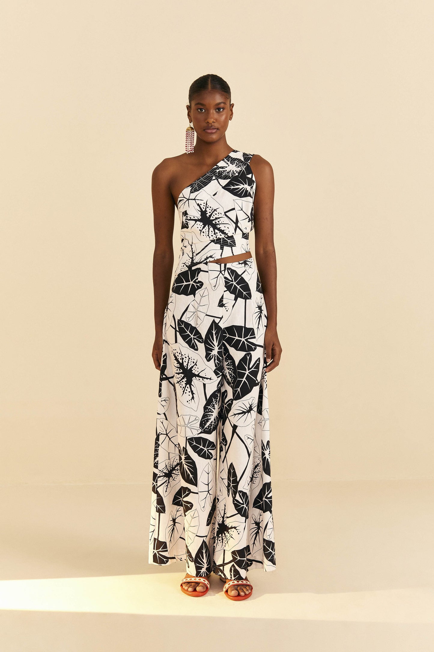 Farm Rio Off-White Graphic Leaves Jumpsuit