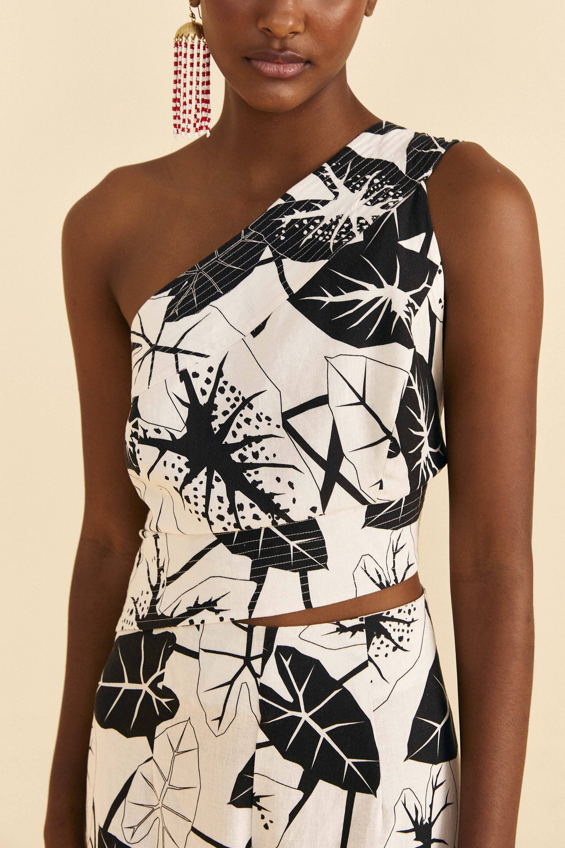 Farm Rio Off-White Graphic Leaves Jumpsuit
