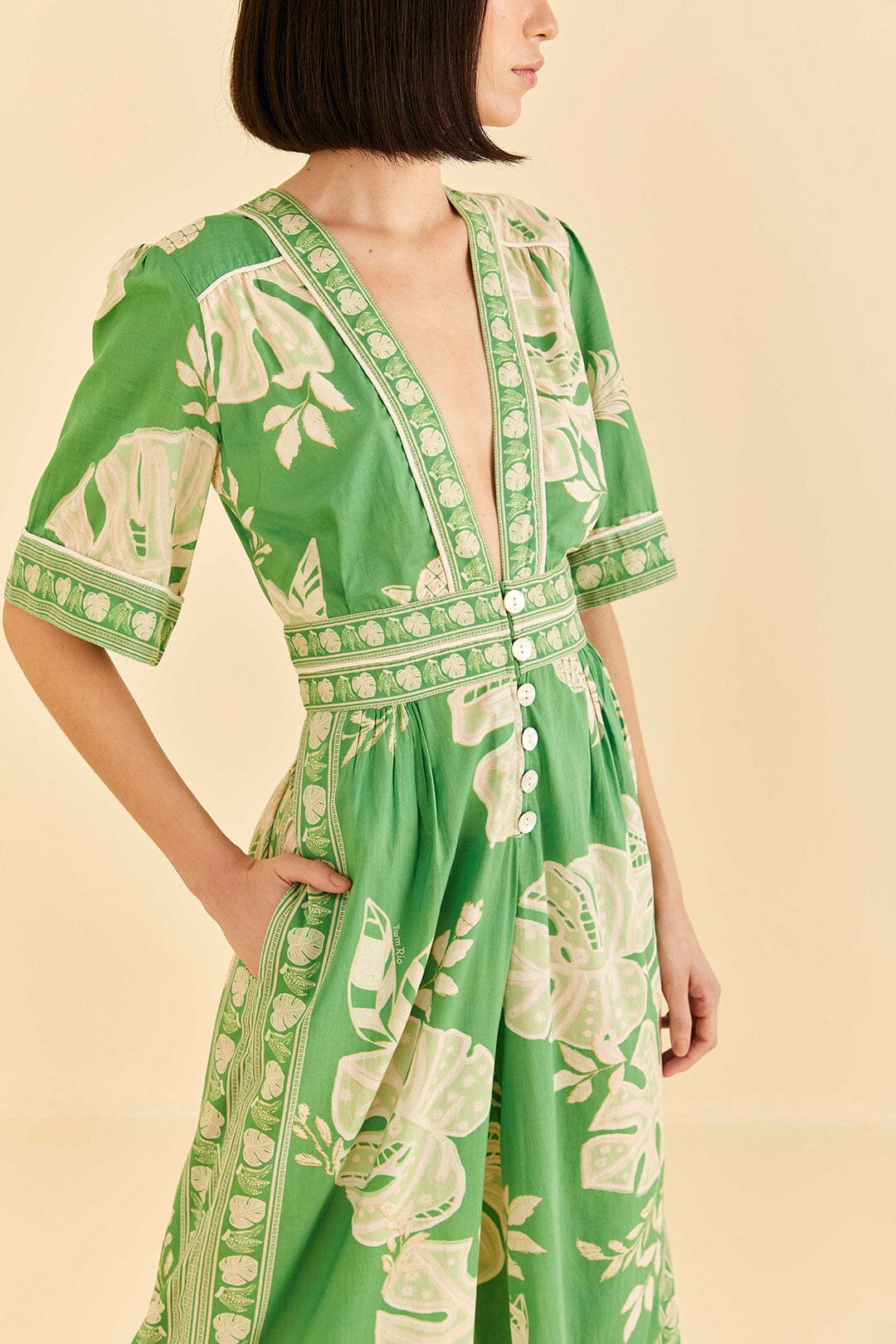 Farm Rio Green Lace Monsteras Jumpsuit