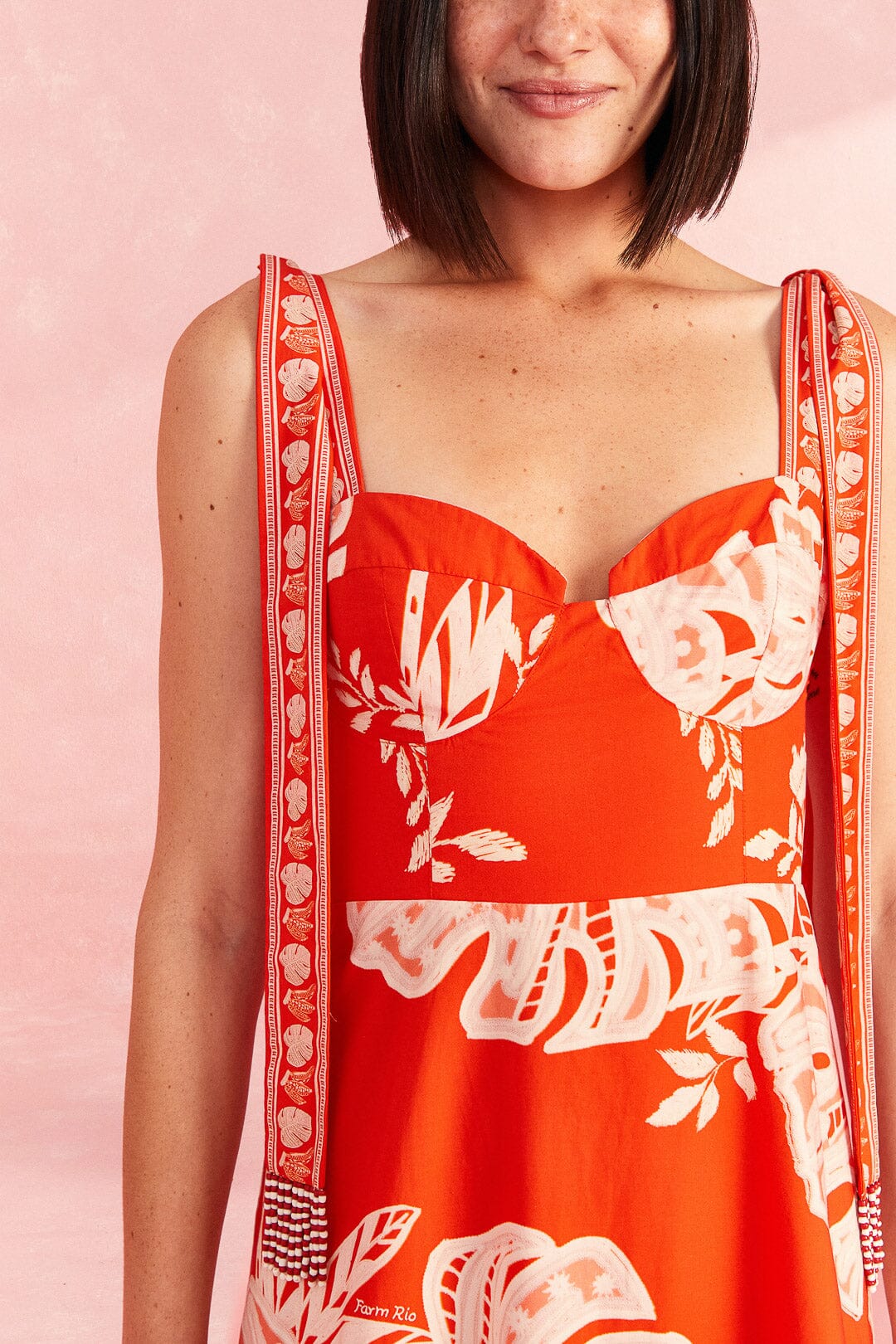 Farm Rio Red Lace Monsteras Midi Dress