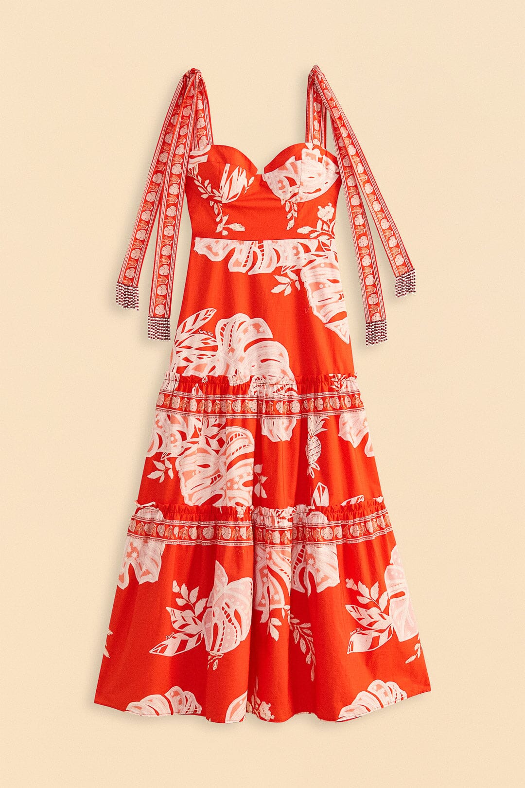 Farm Rio Red Lace Monsteras Midi Dress