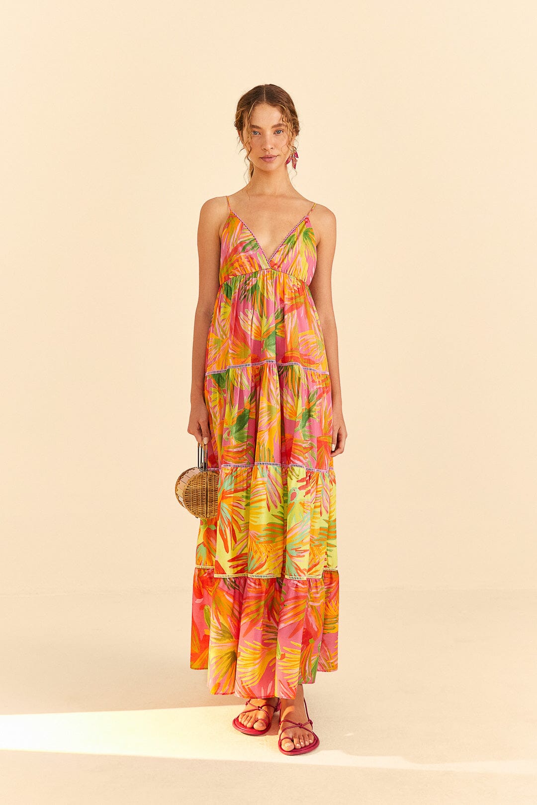 Farm Rio Mixed Painted Birds Maxi Dress