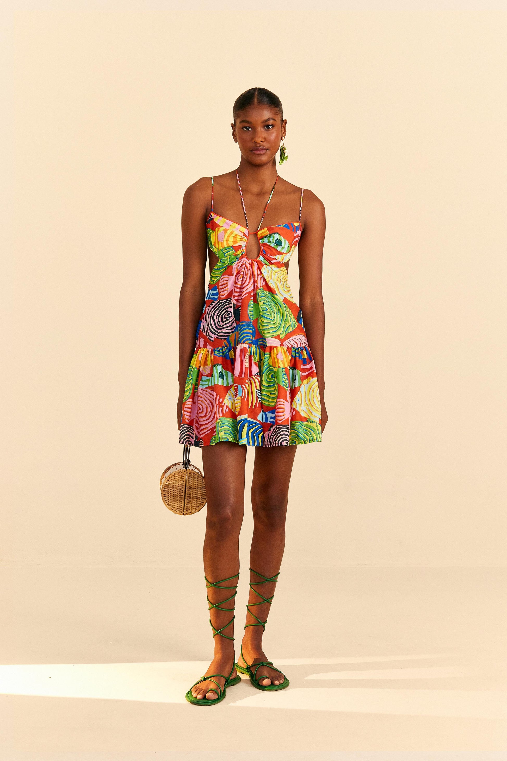 Farm Rio Red Striped Fishes Mini Dress
