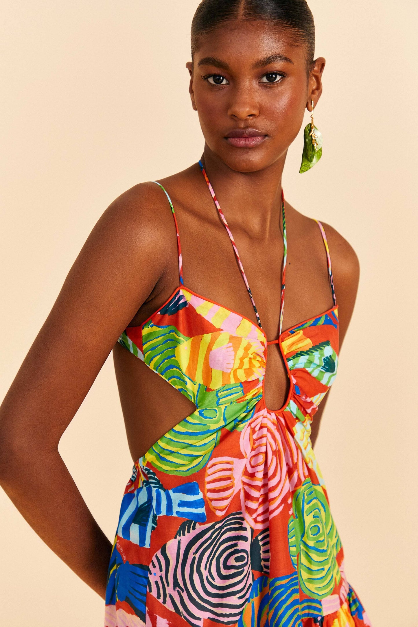 Farm Rio Red Striped Fishes Mini Dress