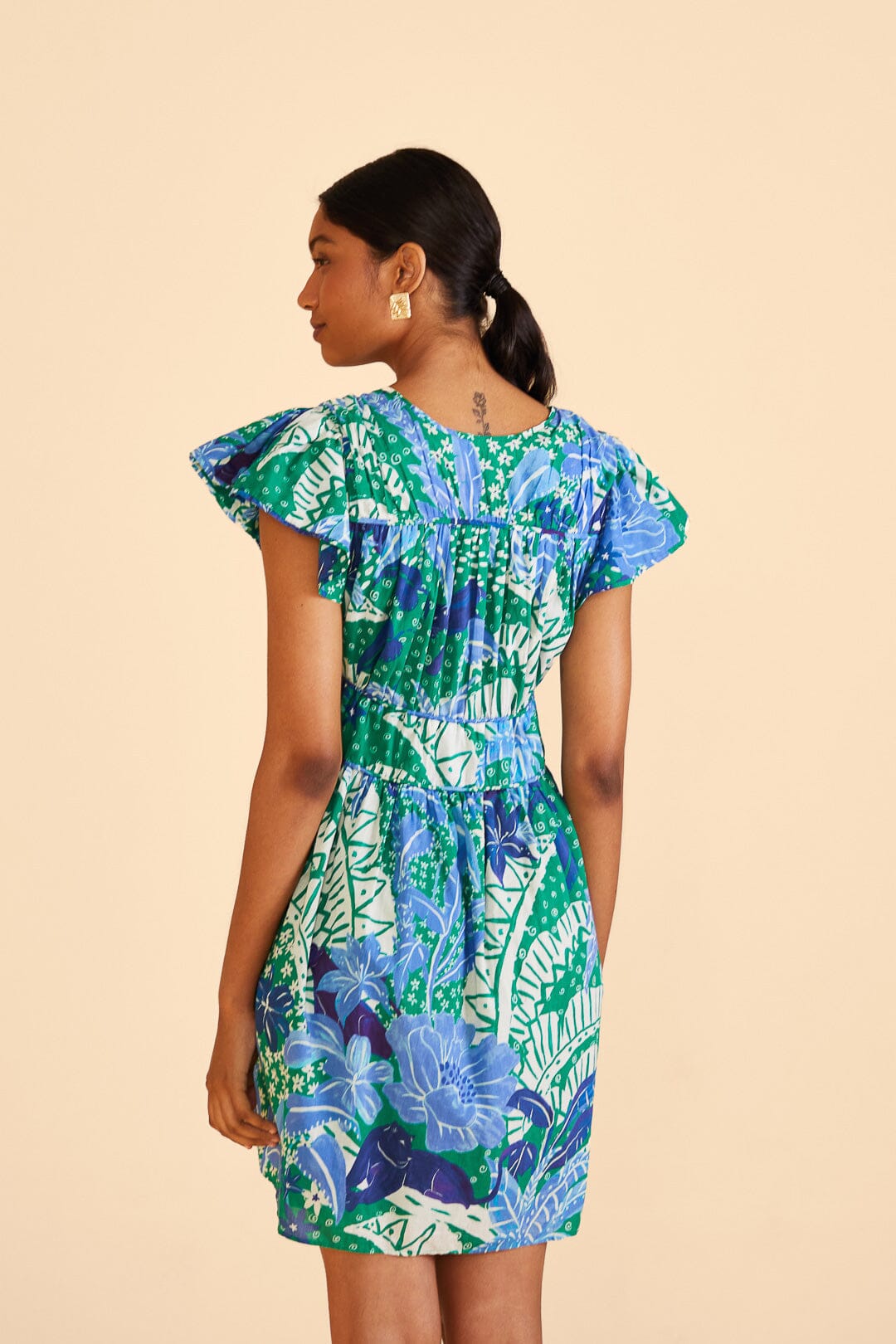 Farm Rio Green Jungle Panther Mini Dress