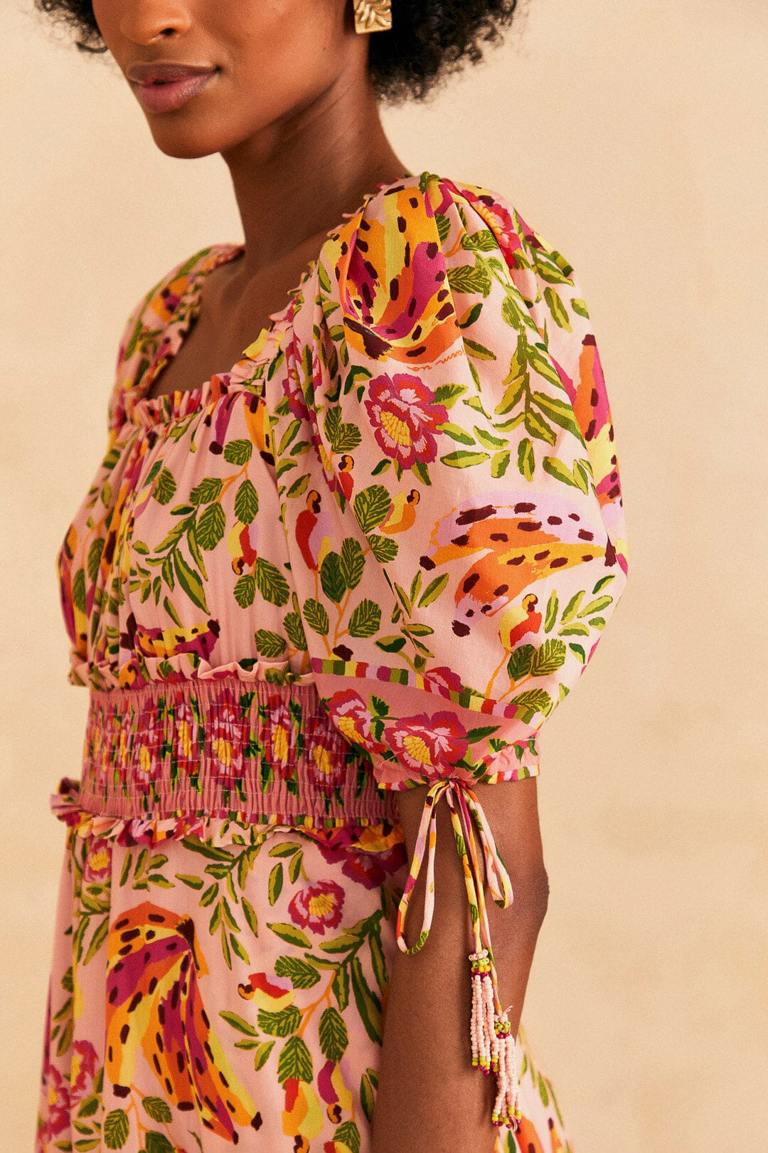 Farm Rio Pink Painted Bananas Midi Dress