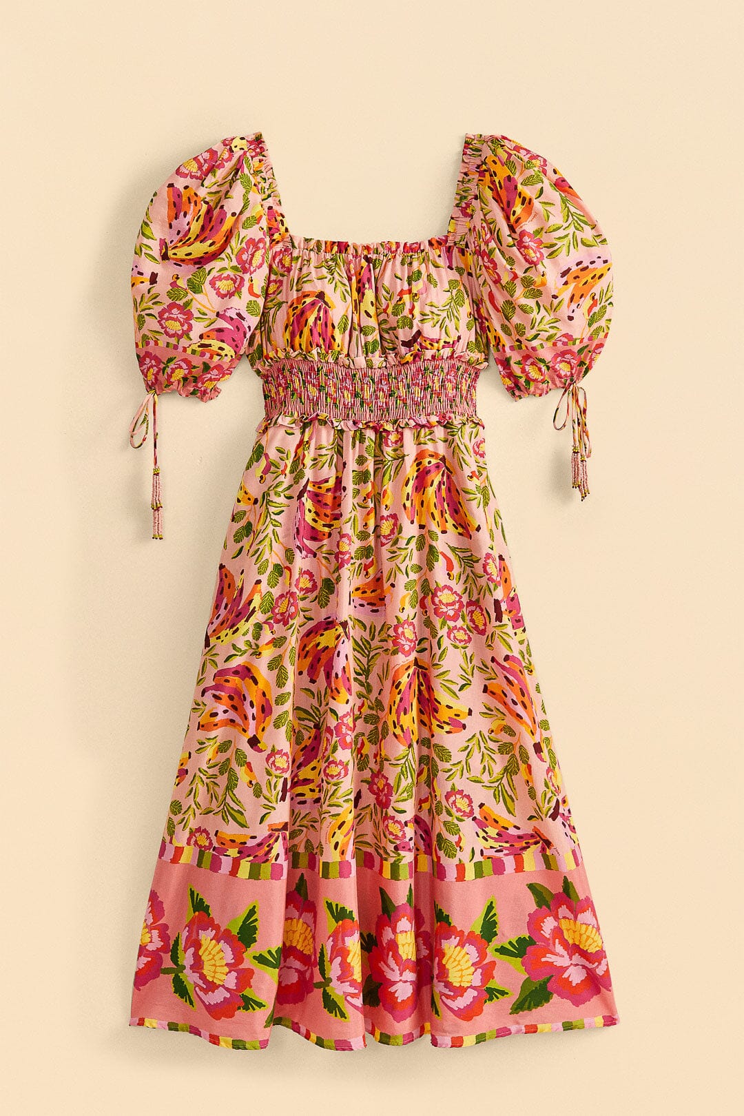 Farm Rio Pink Painted Bananas Midi Dress