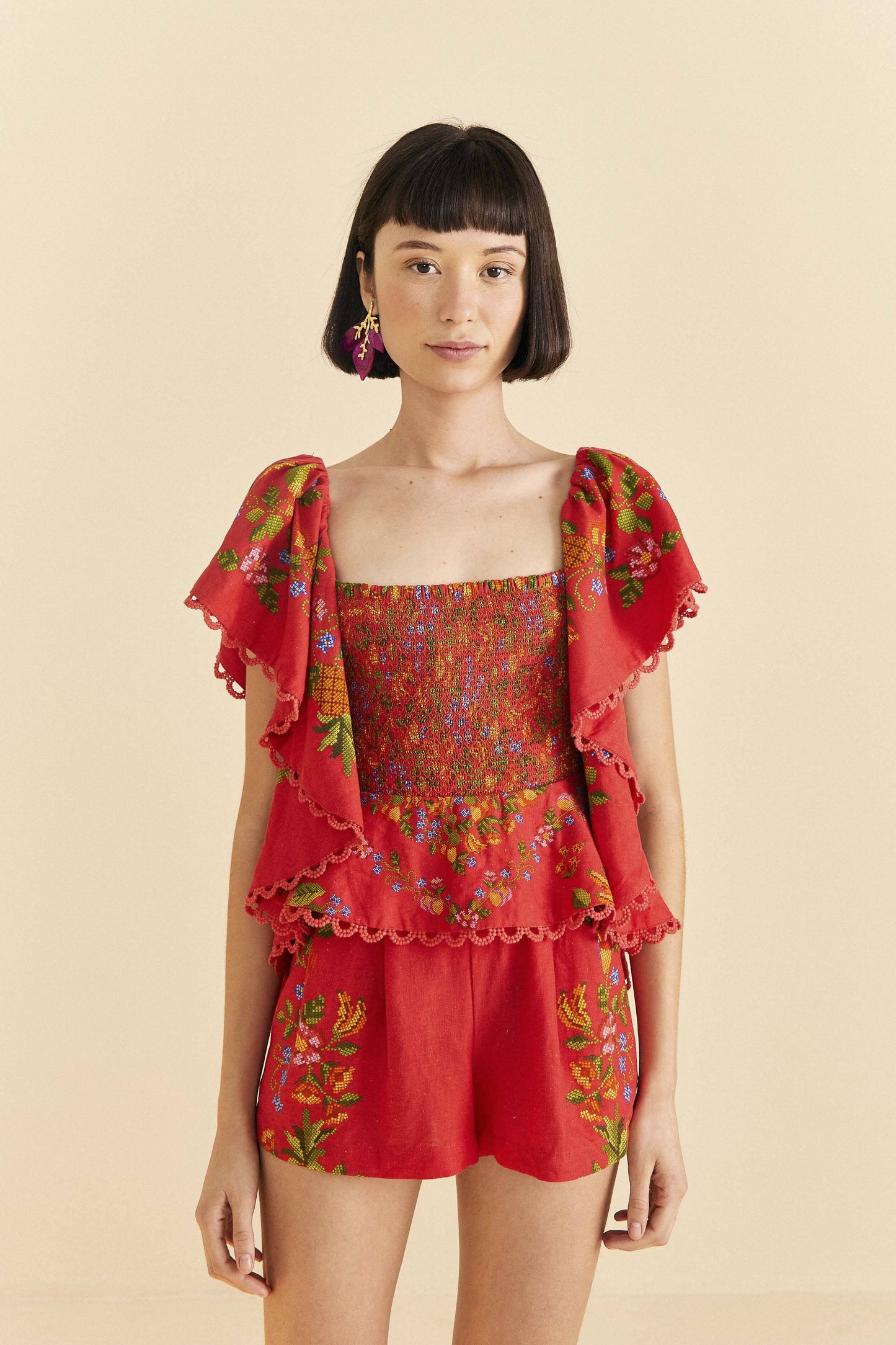 Farm Rio Red Tropical Romance Romper