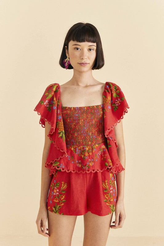 Farm Rio Red Tropical Romance Romper