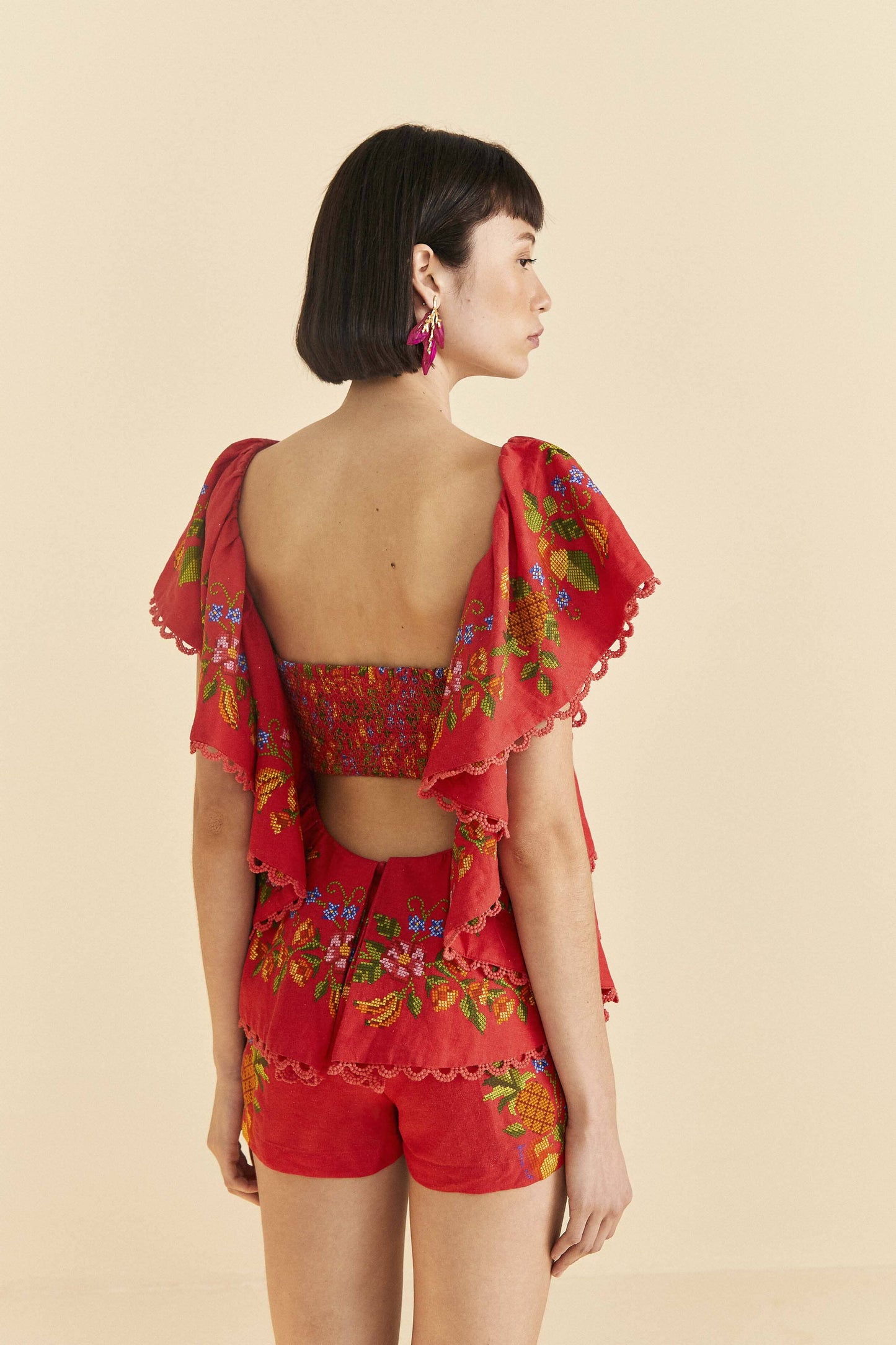 Farm Rio Red Tropical Romance Romper