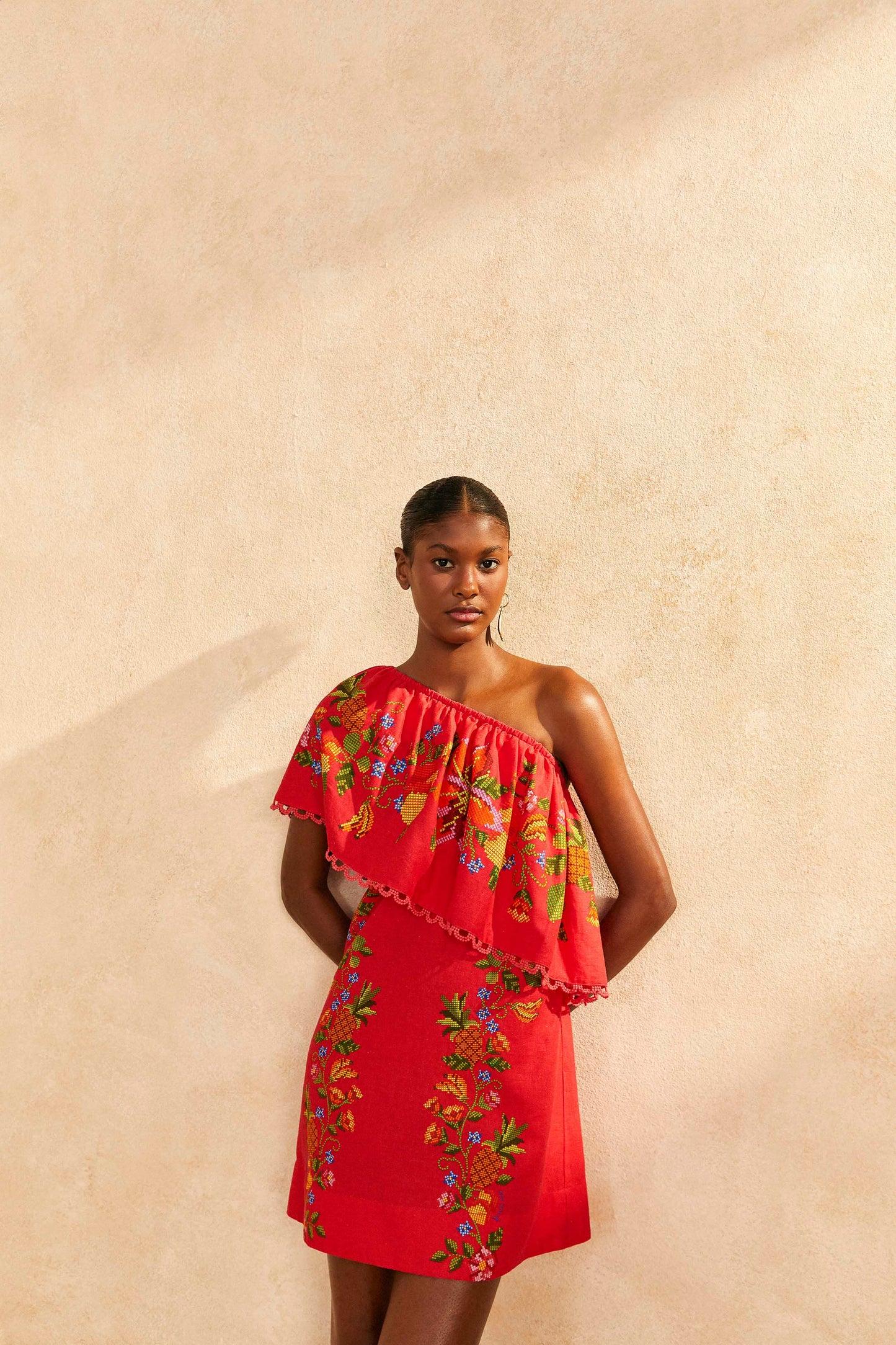 Farm Rio Red Tropical Romance Mini Dress