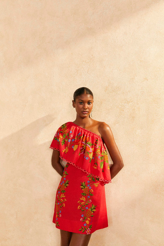 Farm Rio Red Tropical Romance Mini Dress