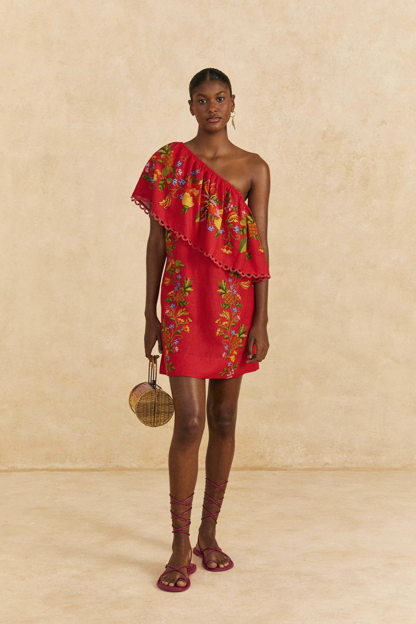 Farm Rio Red Tropical Romance Mini Dress